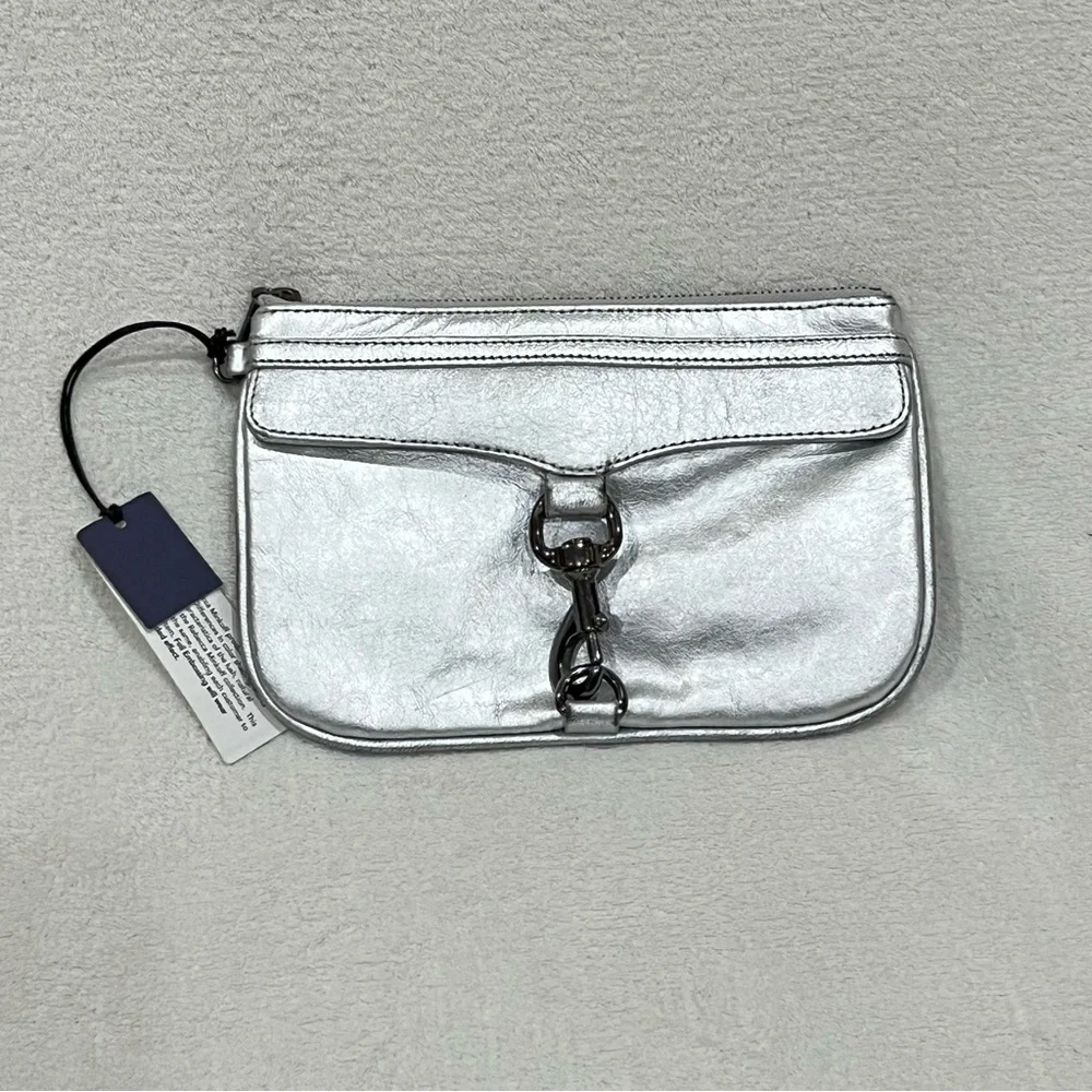 Rebecca Minkoff Silver Leather Skinny MAC Clutch NWT